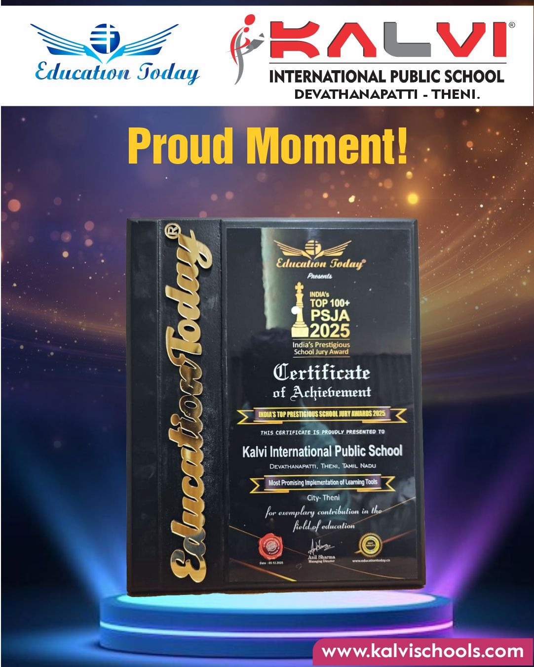 KALVI INTERNATIONAL PUBLIC SCHOOL, Devadanapati is glad to be acknowledged under the category 'Most Promising Implementation of Learning Tools!'